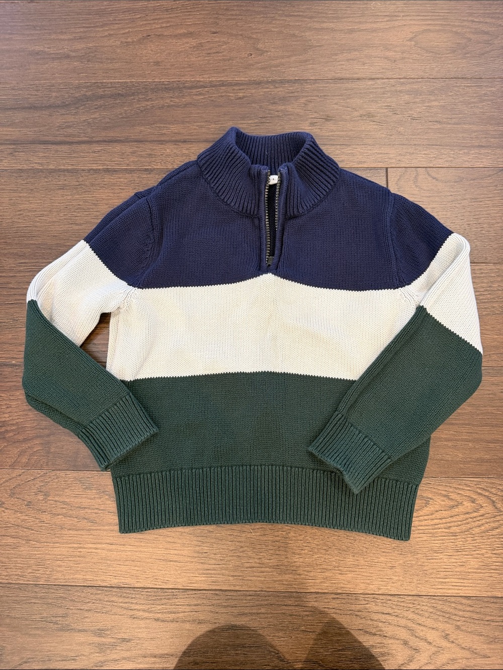 GAP Kids Striped Half-Zip Sweater - Navy, Cream & Green Size Small 6/7 - C17-046